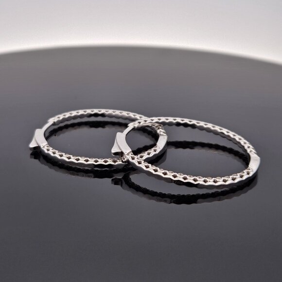 14K White Gold 2.00TCW Diamond Eternity Hoop Earrings 30mm 6.7 Grams - Picture 11 of 14